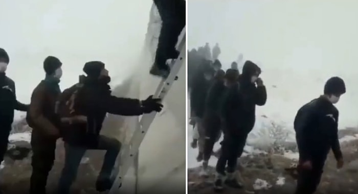 Van-İran Sınırında Afgan Göçmenlerin Beton Duvarı Merdiven Dayayarak Geçtikleri İddia Edildi