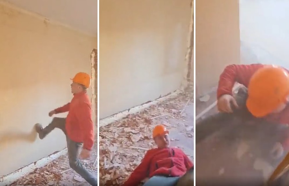 Devirmeye Çalıştığı Duvarın Altında Kalmaktan Son Anda Kurtulan Adamın Korku Dolu Anları