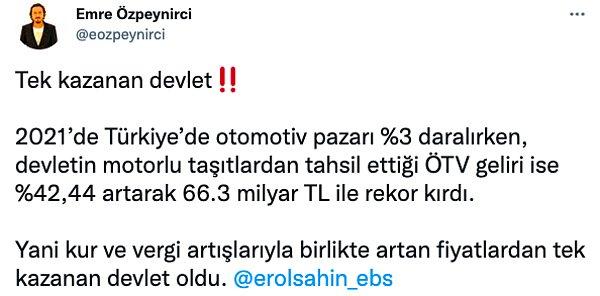 Gazeteci Emre Özpeynirci, "Kur ve vergi artışlarıyla birlikte artan fiyatlardan tek kazanan devlet oldu" dedi.