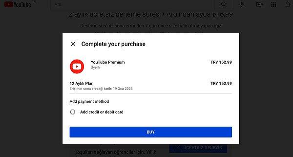 YouTube Premium aylık paket kullanımı tekil kullanıcılar için aylık 16,99 TL olarak belirlenmişti.