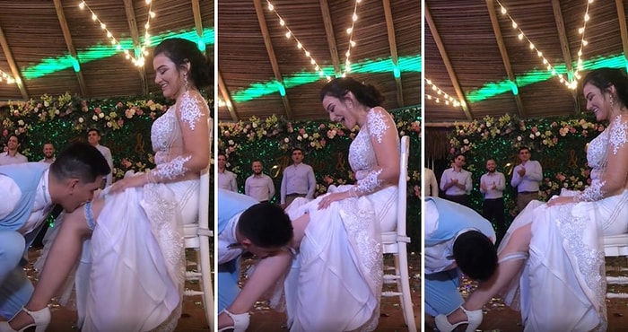Bu Nerenin Geleneği? Düğünde, Gelinin Bacağındaki Bacak Bandını Ağzıyla Çıkarmaya Çalışan Damat