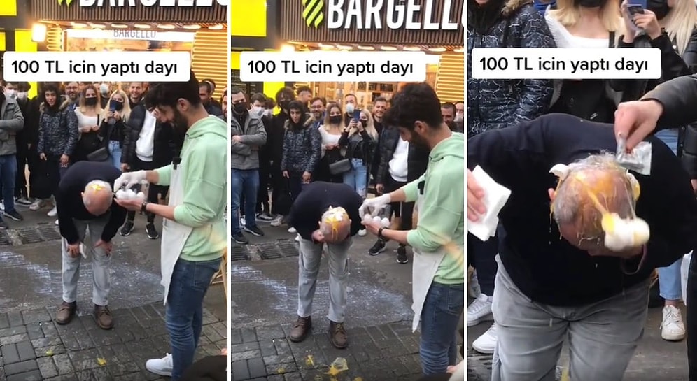 Bir Kişi Bile Ne Yapıyorsunuz Dememiş! 100 TL İçin Cadde Ortasında Kafasında Yumurta Kırdıran Dayı