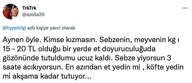 Konuyla ilgili sosyal medyada et fiyatlarının diğer ürünlere oranla ucuz olduğunu savunanlar olurken...