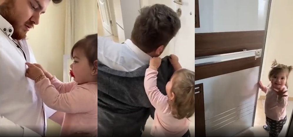 İşe Gidecek Babasının Hazırlanmasına Yardım Eden Küçük Kızın İzleyenleri Gülümsetecek Tatlı Anları