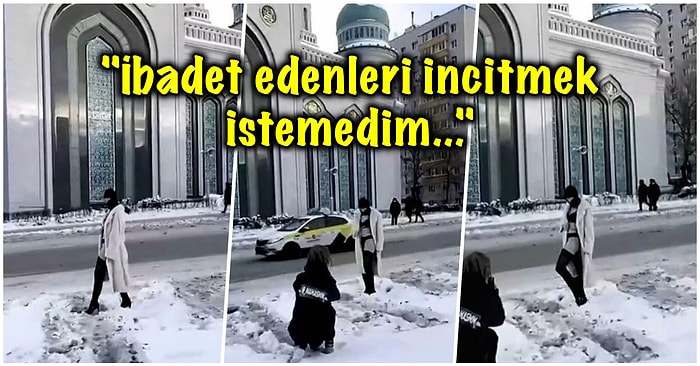 Cami Önünde İç Çamaşırları ve Başörtüsü ile Çıplak Poz Veren Rus Model Tepkilerin Odağında!