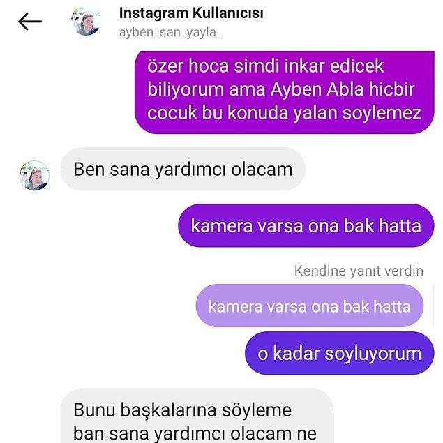Sueda antrenörün eşi Ayben Yayla ile olan Instagram konuşmalarını da paylaştı.