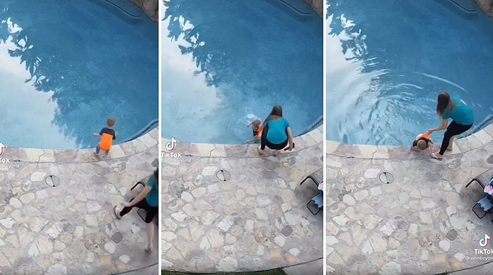 Havuza Atlayan Çocuğunu Anne Refleksleriyle Yakalayan Kadın