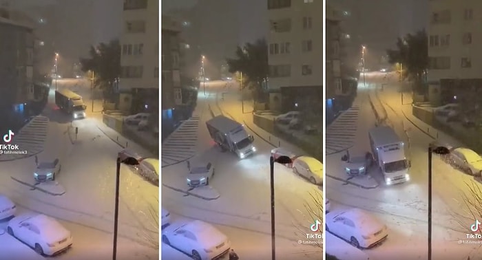 Kadir Gecesi Doğmuş Olabilir: Yokuştan Aşağı Kayarak Gelen Kamyonun Audi Otomobile Kıl Payı Durduğu Anlar