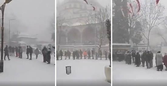 Spor mu Yapıyorlar? Dondurucu Soğukta Metrelerce Kuyruk Oluşturup Dakikalarca Ucuz Ekmek Beklediler!