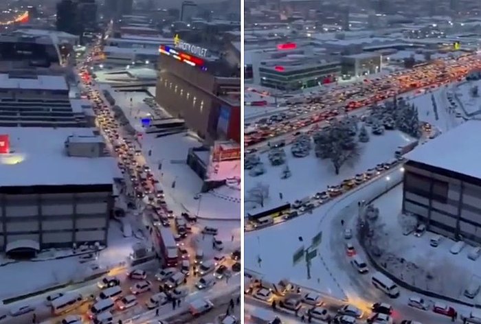 Kar Yağışının İstanbul Trafiğini Felç Etmesinin Ardından Havadan Kaydedilen Görüntüler Gündem Oldu