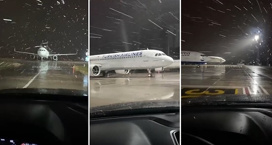 Şehir Merkezine 29 Yıl Sonra Kar Yağan Antalya'da Havalimanına Yağan Kar Böyle Görüntülendi