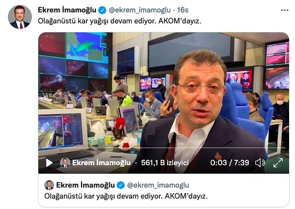 İstanbul Büyükşehir Belediyesi Başkanı Ekrem İmamoğlu ise akşam saatlerinden bu yana 'sorumluluk tartışmasına girmeden tüm yollar için ekiplerin seferber olduğunu' vurguladı.