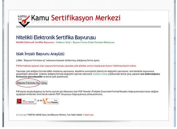 a. Islak İmzalı Başvuru Arayüzü seçenler için;