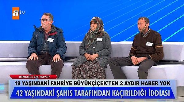 Konya'da yaşayan Büyükçiçek ailesi, bugün 19 yaşındaki kızları Fahriye Büyükçiçek'i aramak için Müge Anlı'nın programına katıldı. 19 yaşındaki Fahriye'den 2 aydır haber alamadıklarını söylediler.