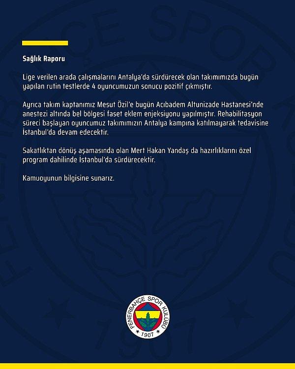 Fenerbahçe'den yapılan açıklama ve Mesut Özil hakkında bilgilendirme şöyleydi: