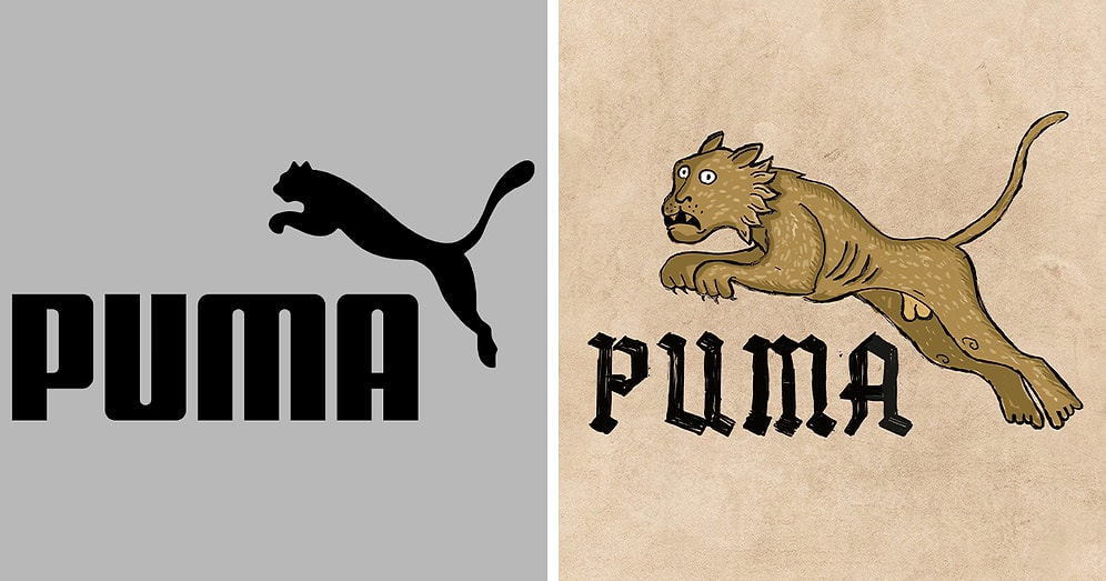 Иллюстратор воссоздал известные логотипы в характерном для Средневековья стиле гротескного искусства (10 картинок)