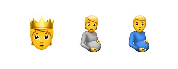 Hamile adam emojisi ve taçlı adam emojileri de geliyor.