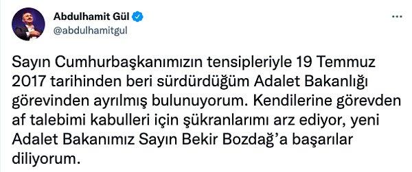 Abdülhamit Gül Twitter hesabından açıklama yaptı.