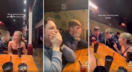 4 Erkeğe Karşı Tek Başına Taş-Kağıt-Makas Oynayarak İçkileri Bedavaya Getiren Kadının Muazzam TikTok Videosu