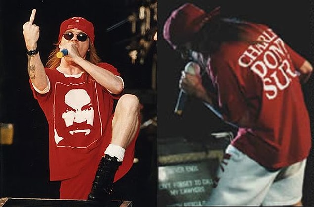 8. Axl Rose, ünlü seri katil Charles Manson'ın hayranıydı ve Türkiye'de verdikleri konserde de bu tişörtü giymişti.