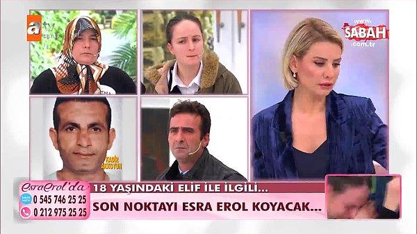 Geçtiğimiz hafta ATV ekranlarında yayınlanan Esra Erol'da da Münevver Yıldırım, 18 yaşındaki kardeşi Elif Yıldırım'ın, 17 Ocak tarihinde 40 yaşındaki evli ve 2 çocuk babası Kadir Akkoyun'a kaçtığını söylemişti.
