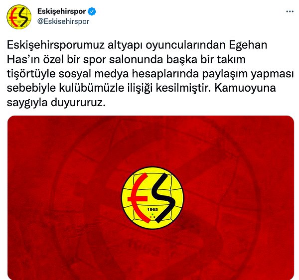 Eskişehirspor Egen Has ile ilgili aldığı kararı böyle duyurdu.