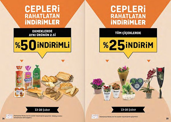 12. Ekmeklerde de aynı ürünün ikincisi %50 indirimli.