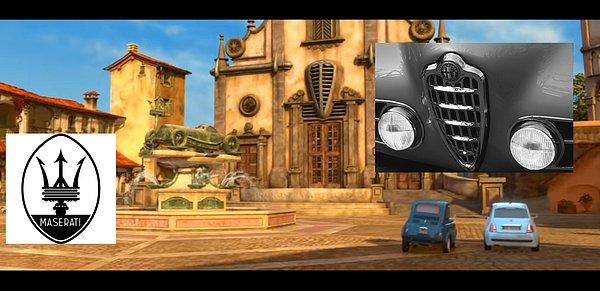 2. Arabalar 2'de, Şimşek McQueen'in ziyaret ettiği İtalyan köyünde, İtalyan arabalarına çok sayıda referans var.