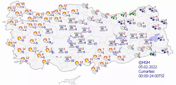 5 Şubat 2022 Cumartesi Hava Durumu