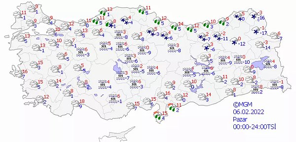 6 Şubat 2022 Pazar Hava Durumu