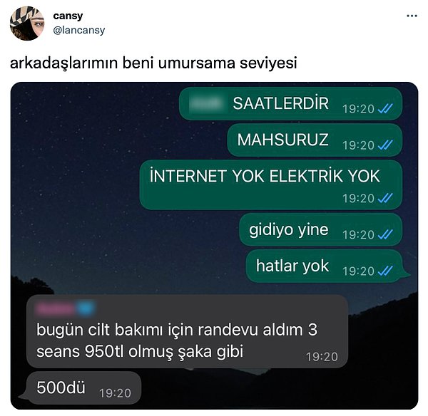 Twitter'da mahsur kaldığı anları arkadaşına anlattıktan sonra gelen umursamaz mesajı paylaşan sosyal medya kullanıcısı gündeme oturdu.