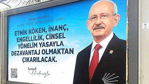 6. MHP Genel Başkanı Devlet Bahçeli, CHP Genel Başkanı Kemal Kılıçdaroğlu’nun fotoğrafının yanında “Etnik köken, inanç, cinsel yönelim yasayla dezavantaj olmaktan çıkarılacak” ifadelerinin yer aldığı afişlere tepki gösterdi.