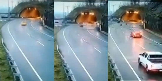 Artvin'de Bir Taksi Yamaçtan Kopan Dev Kayaların Altında Kalmaktan Son Anda Kurtuldu