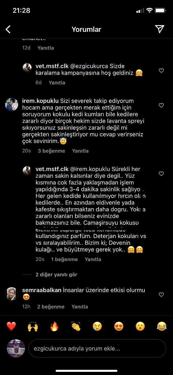 Instagram'da paylaştığı görüntülere gelen bir yoruma ise bu şekilde cevap veriyor o veteriner hekim: 👇