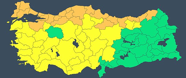 Meteoroloji Genel Müdürlüğü, İstanbul, Ankara, İzmir ve Antalya dahil 55 kente sarı ve turuncu kodlu uyarıda bulundu.