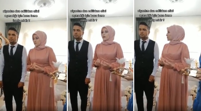 Nişan Sırasında Dua Edilirken Müstakbel Eşi Ellerini Açmadığı İçin Sinirlenen Kadın