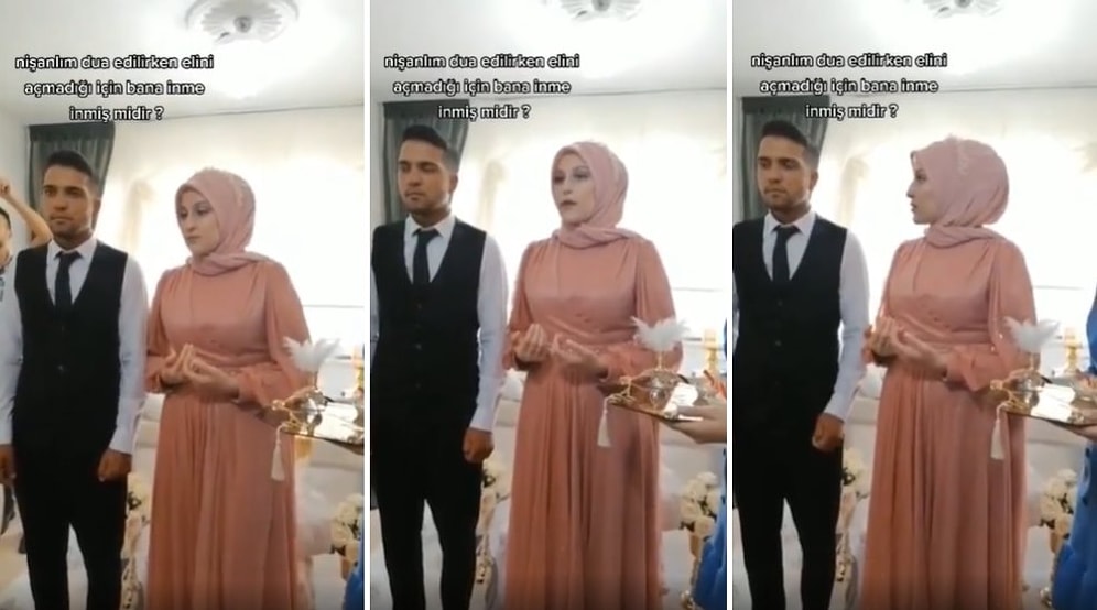 Nişan Sırasında Dua Edilirken Müstakbel Eşi Ellerini Açmadığı İçin Sinirlenen Kadın