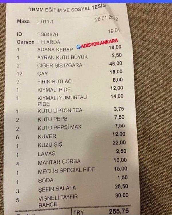 Pek çok vatandaşa 'ah' çektiren yemek fiyatları, Meclis'te kat kat ucuza listeleniyor. Sosyal medyada paylaşılan Meclis lokantasına ait bir adisyon gündem olmuştu.
