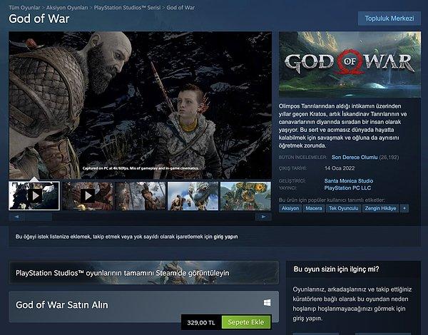 God of War PC kanadında 329 TL'ye satılıyor.