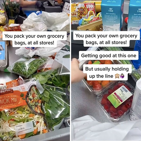 11. Упаковка собственных продуктов на кассе. Да-да, для американцев это старнно