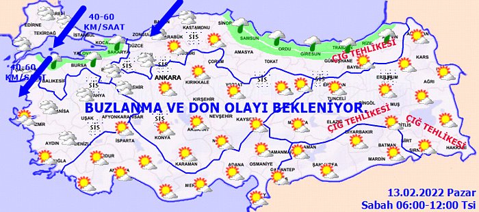 13 Şubat 2022 Pazar Bugün Hava Nasıl Olacak? Buzlanma ve Don Bekleniyor! Meteoroloji Hava Durumu...