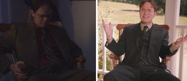 7. Офис 3 сезон - Дуайт восхищается стулом в доме Дэвида Уоллеса и хочет получить его для себя. В 9 сезоне у него есть стул