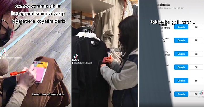 Mağazadaki Erkek Kıyafetlerine Instagram Adreslerini Yazdıkları Kağıtları Yerleştiren Gençler