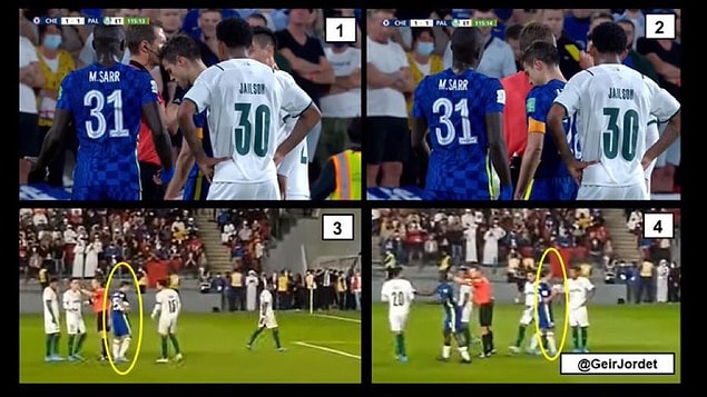 3. fotoğrafta Azpilicueta, topu alıp penaltı noktasına erkenden geliyor ve Palmeiras’lı oyunculara kendisini hedef olarak gösteriyor. 3. fotoğrafta Azpilicueta, topu alıp penaltı noktasına erkenden geliyor ve Palmeiras’lı oyunculara kendisini hedef olarak gösteriyor.