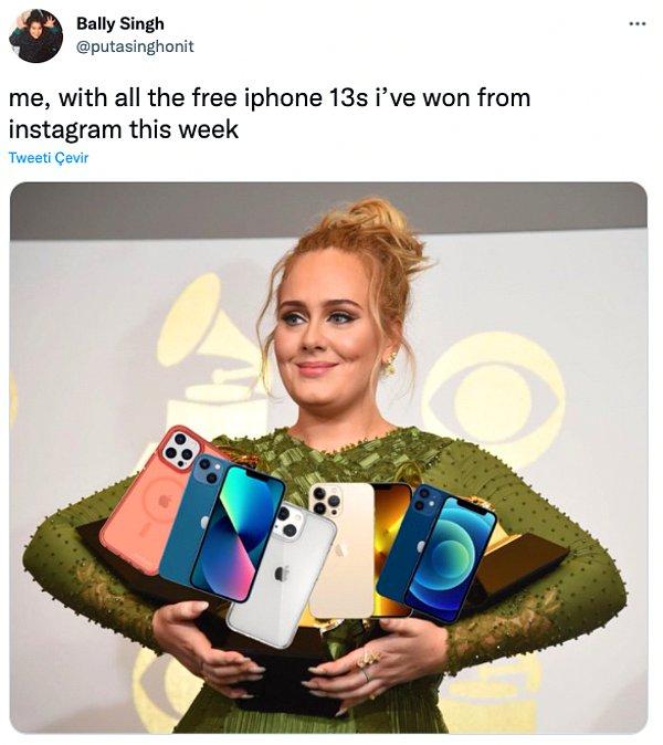 7. "Bu haftada Instagram'dan kazandığım bedava iPhone 13'lerim ve ben"