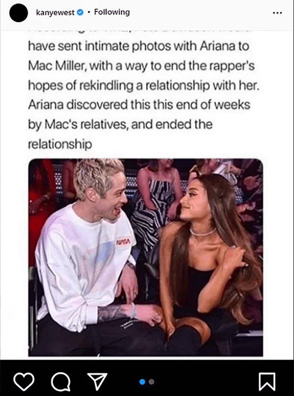 9. Kanye daha sonra Davidson'ın eski nişanlısı Ariana Grande ile olan fotoğrafını paylaştı.