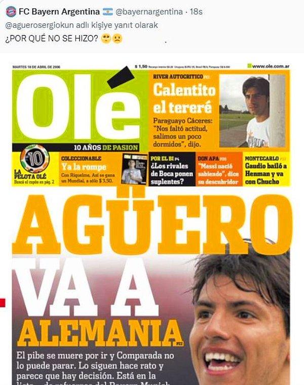 Ole'nin 18 Nisan 2006'da yayınlanan kapağında Agüero'nun fotoğrafının yanında şu ifadeler yer almıştı: