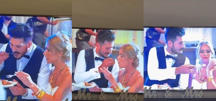 Düğünde Pastayı Eşine Yedirdikten Sonra Yanındaki Konuklara da Yedirmeye Çalışan Damat