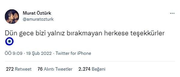 Reyting yükselişinin ardından izleyicilerine teşekkür etmek isteyen Murat Öztürk şöyle bir tweet paylaştı;