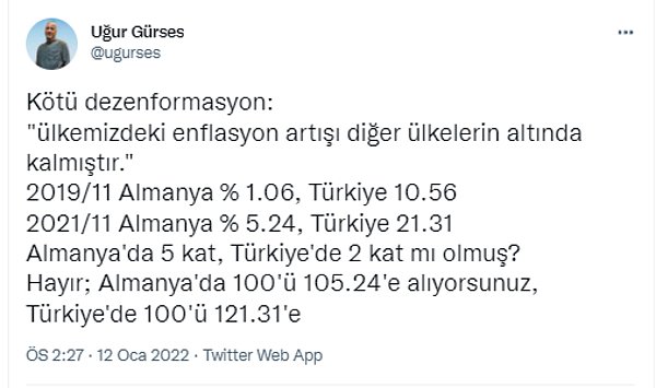 Son olarak da basit bir matematik hesabı yapıyoruz. 2 sene önce 100 liraya aldığımızı şimdi kaça alıyoruz?